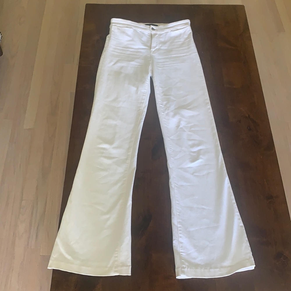 Flared high waisted white jeans